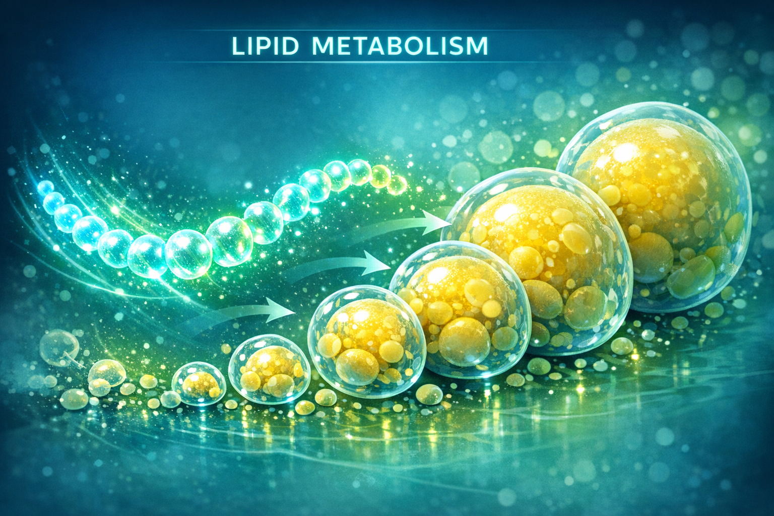 Conceptual illustration of lipid metabolism and fat cells shrinking